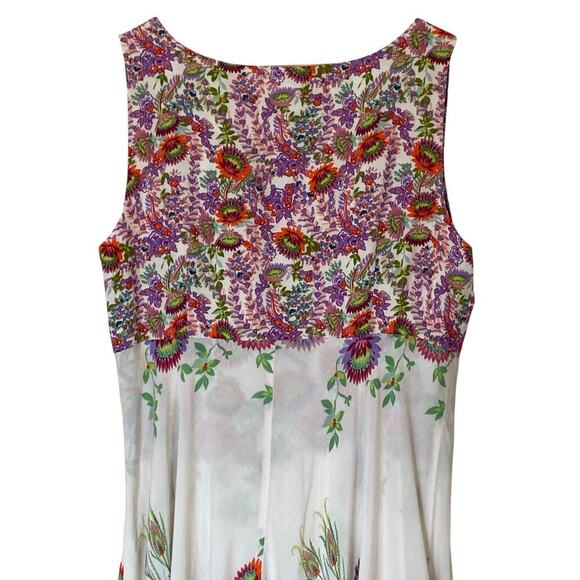 ANTHROPOLOGIE Analise Floral Bird Handkerchief Sleeveless Midi Dress, Size 12 - Picture 8 of 16